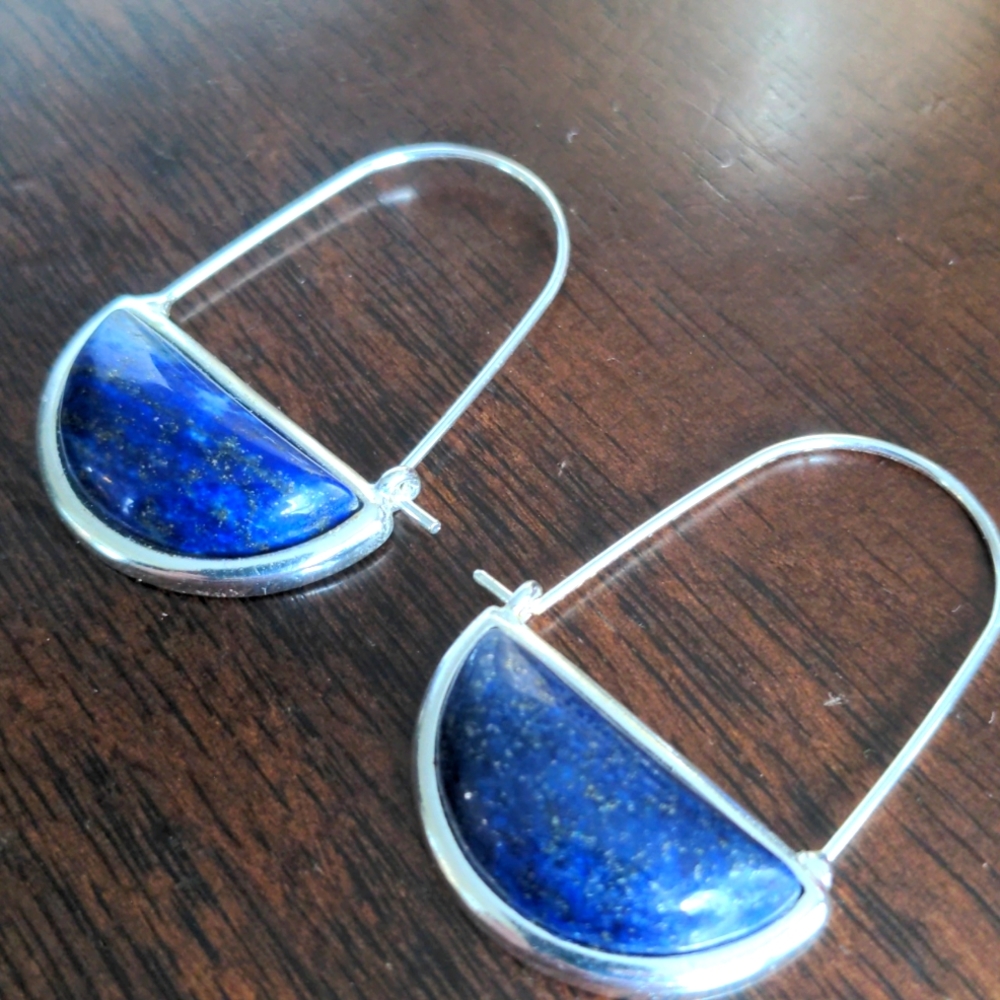 ♥️ Semicircle blue & silver dangling earrings